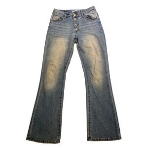 GENLECK Jeans Women's Size 4 Blue‎ Light Wash Flare Mid Rise Button Fly Boho